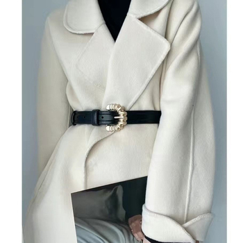 Pojas za kaput s kopčom od legure, PU materijal, vezanje uz pomoć pertli, uska širina do 2 cm