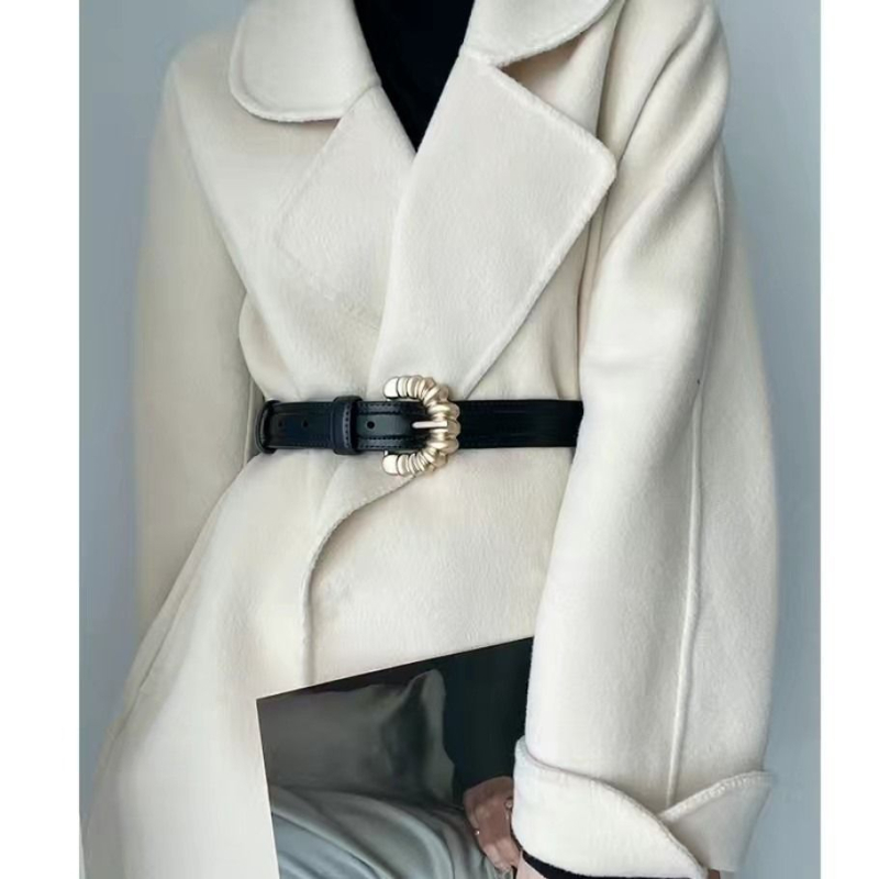 Pojas za kaput s kopčom od legure, PU materijal, vezanje uz pomoć pertli, uska širina do 2 cm