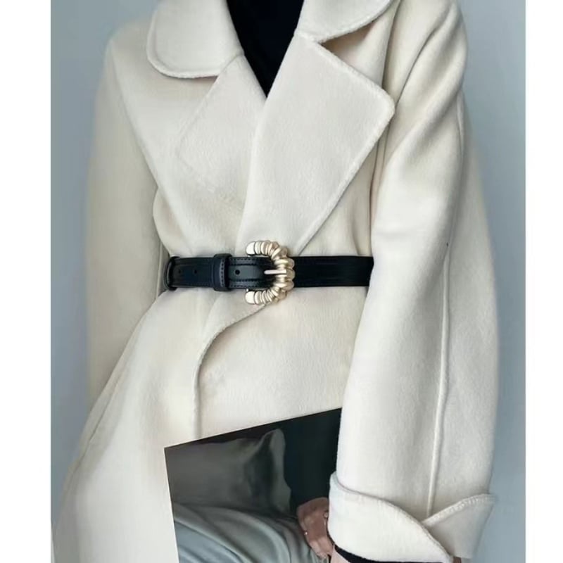 Pojas za kaput s kopčom od legure, PU materijal, vezanje uz pomoć pertli, uska širina do 2 cm