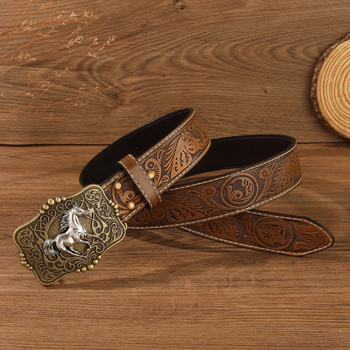 PU kožni pojas s udubljenim uzorkom, kopča od legure, kopčanje pločastim tipom, širina 2–4 cm