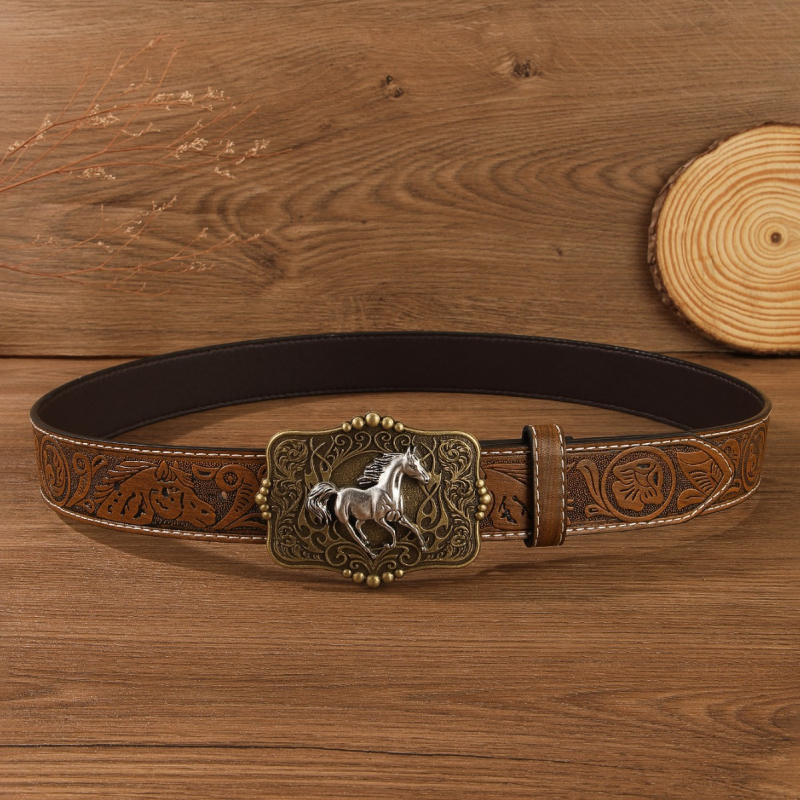 PU kožni pojas s udubljenim uzorkom, kopča od legure, kopčanje pločastim tipom, širina 2–4 cm