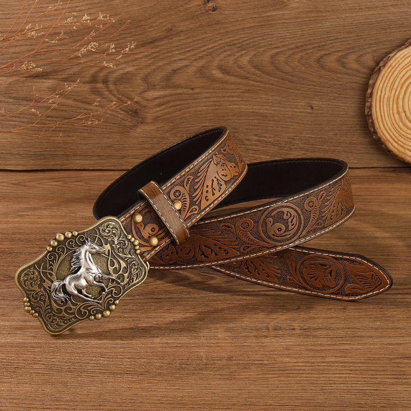 PU kožni pojas s udubljenim uzorkom, kopča od legure, kopčanje pločastim tipom, širina 2–4 cm