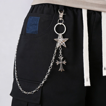 Strukovni lanac s križnim privjeskom u euro-američkom stilu i privjeskom petokrake zvijezde, cinkova legura, jedna petlja, duljina 105 cm