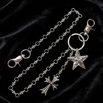 Strukovni lanac s križnim privjeskom u euro-američkom stilu i privjeskom petokrake zvijezde, cinkova legura, jedna petlja, duljina 105 cm