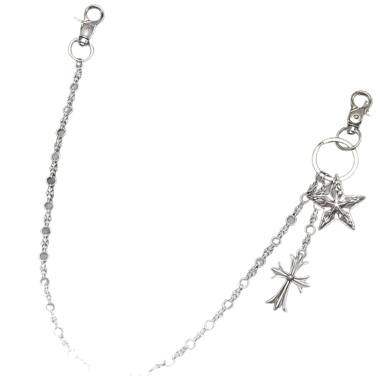 Strukovni lanac s križnim privjeskom u euro-američkom stilu i privjeskom petokrake zvijezde, cinkova legura, jedna petlja, duljina 105 cm