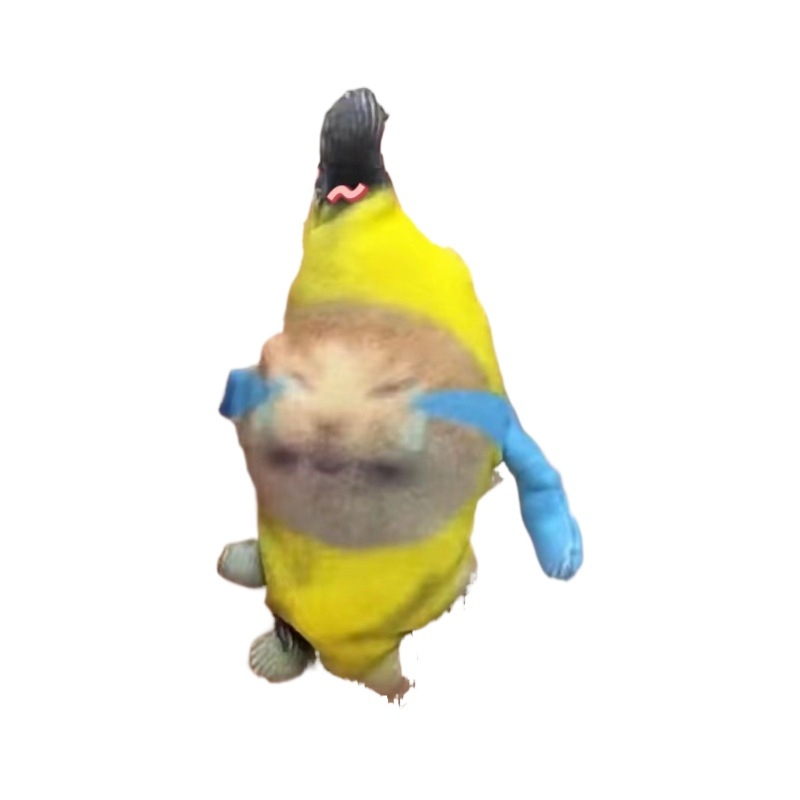 Zsáks plüss kulcstartó hanggal, Banana Cat design; rövid plüss, PP gyapot töltés; többfunkciós, minta testreszabás