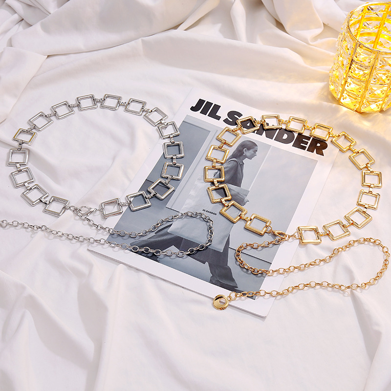 Lanț talie pentru femei, lanț metalic decorativ pentru rochii și fuste (Material: metal; Lungime: 110 cm; Lățime: 2; Cerc de curea: monoloop; Stil: versatil)