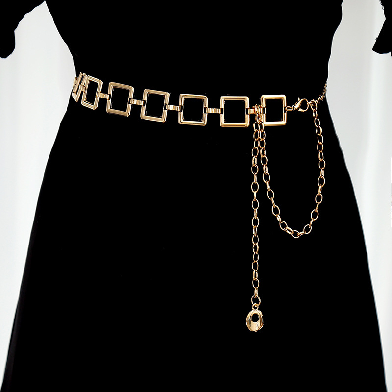 Lanț talie pentru femei, lanț metalic decorativ pentru rochii și fuste (Material: metal; Lungime: 110 cm; Lățime: 2; Cerc de curea: monoloop; Stil: versatil)