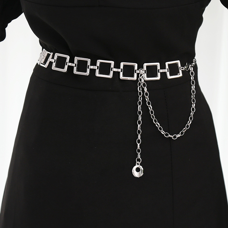 Lanț talie pentru femei, lanț metalic decorativ pentru rochii și fuste (Material: metal; Lungime: 110 cm; Lățime: 2; Cerc de curea: monoloop; Stil: versatil)