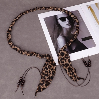 Leopard uzorak PU tkanog pojasa s ručno izrađenim perlicama, kopča čvor, porijeklo Yiwu, proljeće 2025, svestrani dodatak