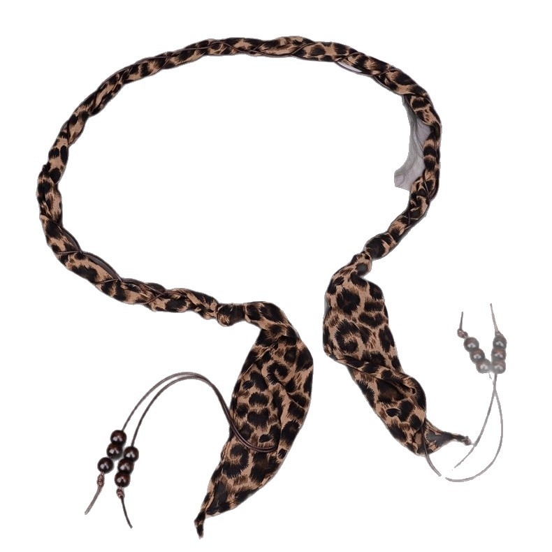 Leopard uzorak PU tkanog pojasa s ručno izrađenim perlicama, kopča čvor, porijeklo Yiwu, proljeće 2025, svestrani dodatak