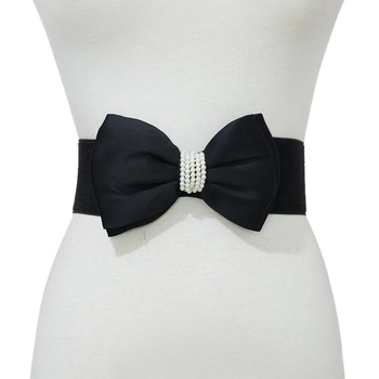 Elastični kaiš za struk s mašnicom i perlama, reljefna pamučna tkanina, All-Match Princess serija