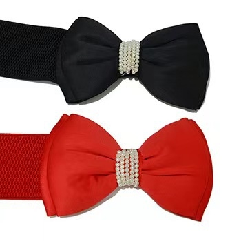 Elastični kaiš za struk s mašnicom i perlama, reljefna pamučna tkanina, All-Match Princess serija