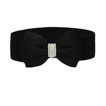 Elastični kaiš za struk s mašnicom i perlama, reljefna pamučna tkanina, All-Match Princess serija