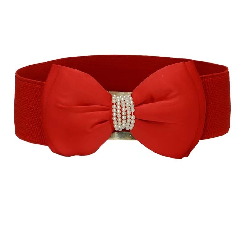 Elastični kaiš za struk s mašnicom i perlama, reljefna pamučna tkanina, All-Match Princess serija