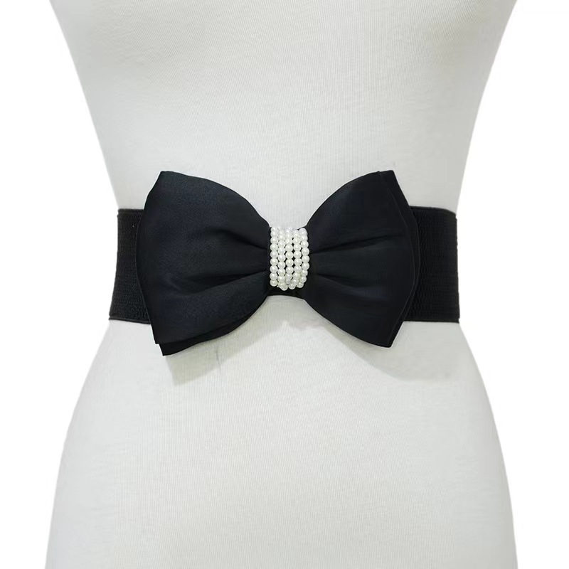 Elastični kaiš za struk s mašnicom i perlama, reljefna pamučna tkanina, All-Match Princess serija