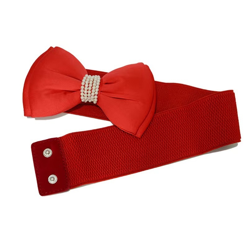 Elastični kaiš za struk s mašnicom i perlama, reljefna pamučna tkanina, All-Match Princess serija