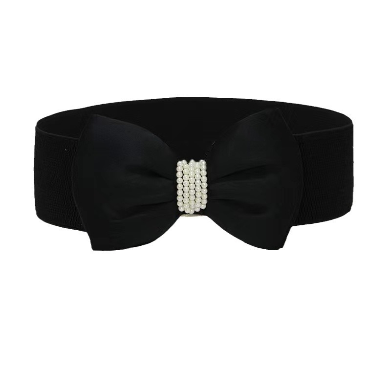 Elastični kaiš za struk s mašnicom i perlama, reljefna pamučna tkanina, All-Match Princess serija