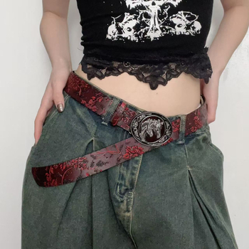 Ženski kaiš wasteland retro stila s uzorkom divljeg konja, sintetička koža, kopča od legure, kopča s iglom, širina 2–4 cm, duljina 107 cm, vintage/literarni retro, elektroplatiranje