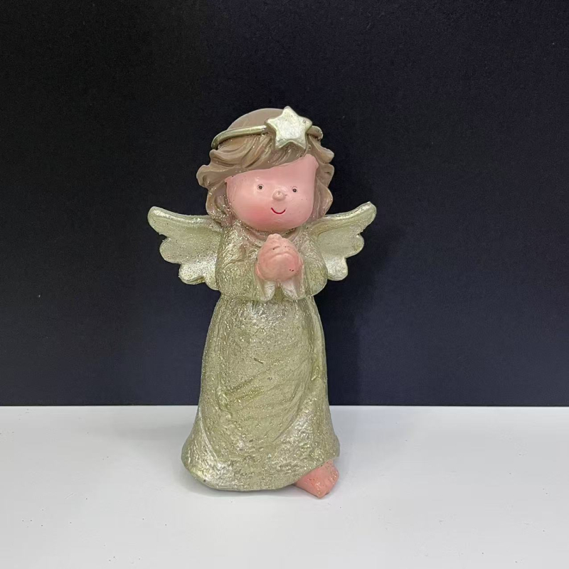 Molitveni anđeo figurica, smolna ručno izrađena dekoracija u karikaturalnom stilu, za dom i poklon za useljenje te suvenir za putovanje.