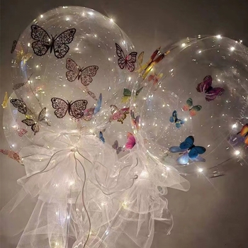Latex balon, valovit balon, okruglog oblika, motiv leptira s vrpcom, bez logotipa