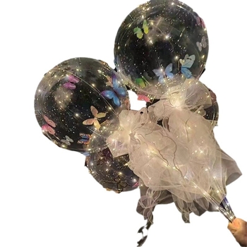 Latex balon, valovit balon, okruglog oblika, motiv leptira s vrpcom, bez logotipa