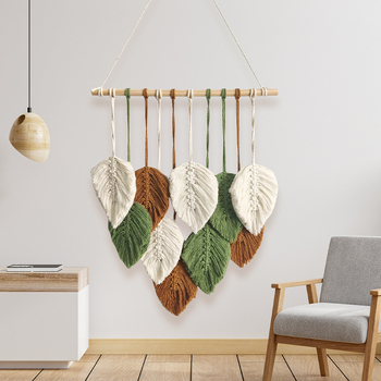 Ručno tkan pamuk goblen u obliku lista, motiv lišća, moderan minimalistički stil, zidna dekoracija