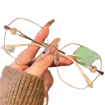 Ženske naočale za presbiopiju i kratkovidnost s zaštitom od plave svjetlosti, polygonalni dizajn, metalni okovi s dijamantima, PC leće, okvir TR + metal