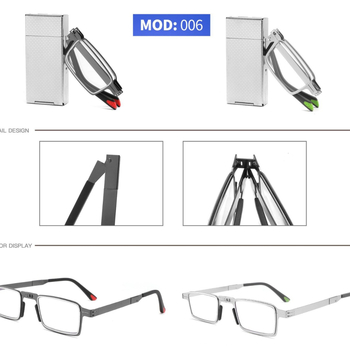 Sklopive naočale za čitanje, modni retro, kvadratni okvir, HD PC leće, metalna rama, kompatibilno s kratkovidnošću