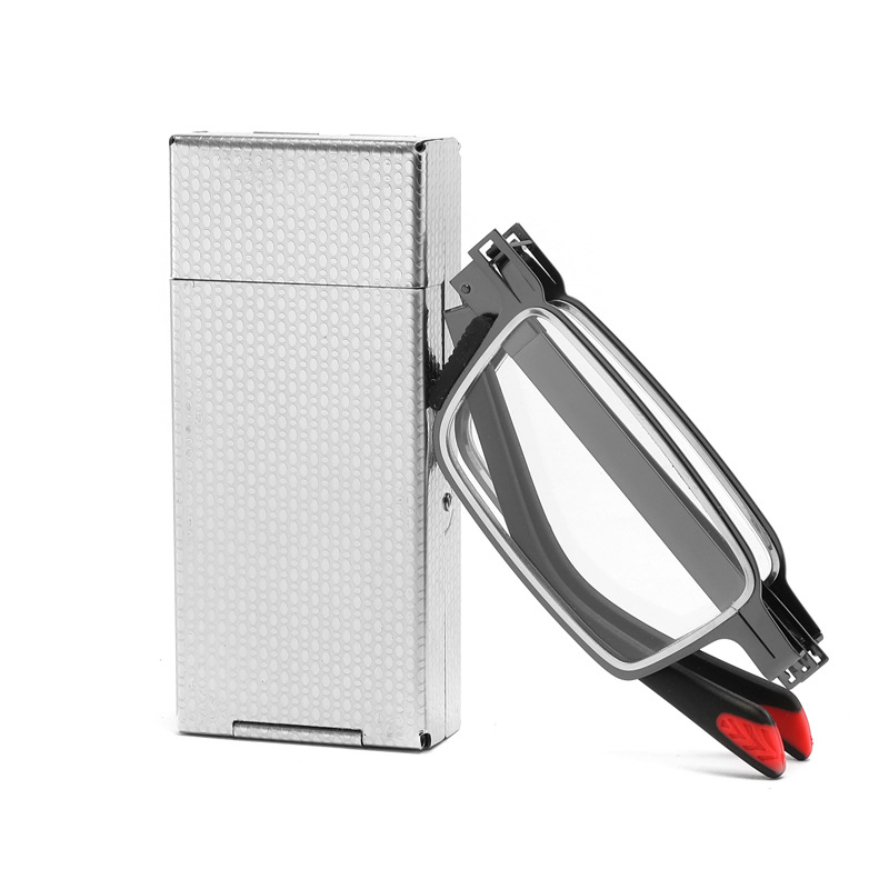 Sklopive naočale za čitanje, modni retro, kvadratni okvir, HD PC leće, metalna rama, kompatibilno s kratkovidnošću