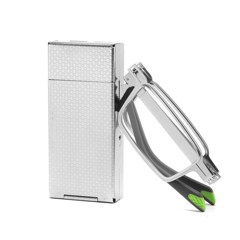 Sklopive naočale za čitanje, modni retro, kvadratni okvir, HD PC leće, metalna rama, kompatibilno s kratkovidnošću