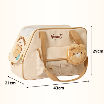 Hoopet torba za kućne ljubimce za mačke i male pse, nosiva crossbody torba, anti-stres dizajn, karikaturalni uzorak, materijali: ramie, karirano platno, teslin mreža