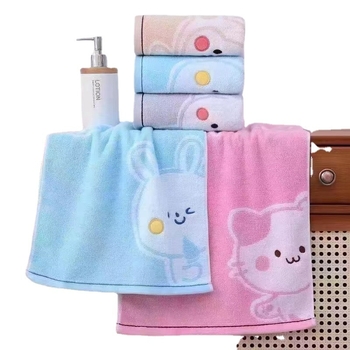 Dječji ručnik za bebe s jacquard dizajnom mačjeg lica, 100% pamuk, izvezeni uzorak i jacquard tkanina, 50–80 g