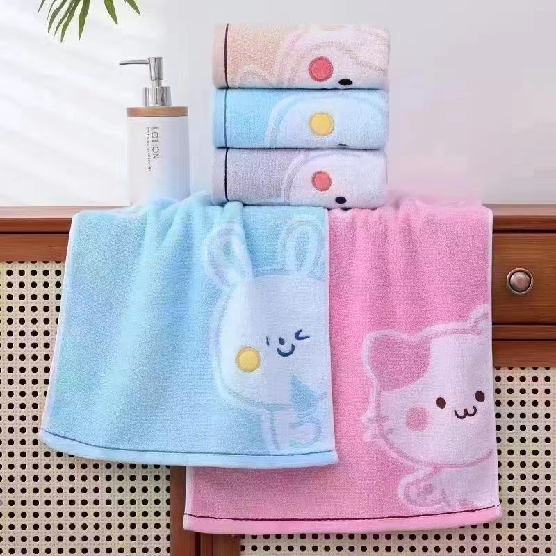 Dječji ručnik za bebe s jacquard dizajnom mačjeg lica, 100% pamuk, izvezeni uzorak i jacquard tkanina, 50–80 g