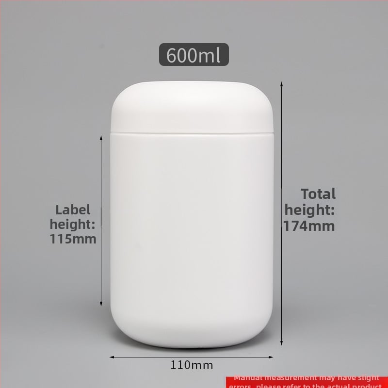 HDPE plastična posuda za prah s poklopcem, kapacitet 600 ml, prilagođeno obrade, tiskani logotip, pogodna za prah