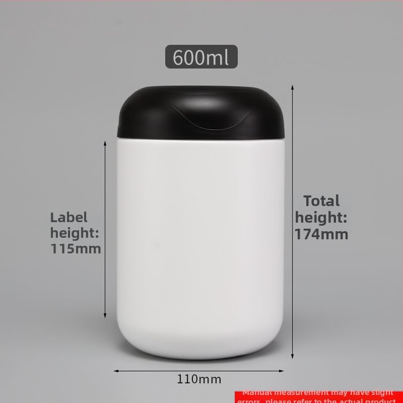 HDPE plastična posuda za prah s poklopcem, kapacitet 600 ml, prilagođeno obrade, tiskani logotip, pogodna za prah