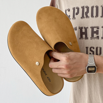 Baotou muške papuče, slip-on, gornji dio od nubuka krave, gumena potplata, ležerni stil