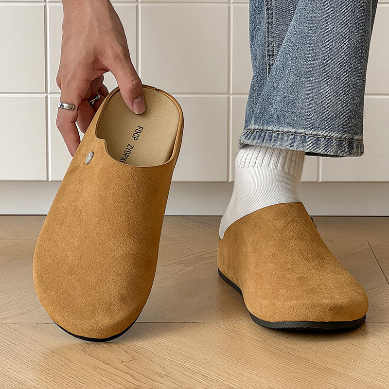 Baotou muške papuče, slip-on, gornji dio od nubuka krave, gumena potplata, ležerni stil