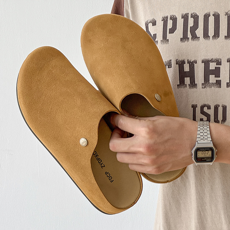 Baotou muške papuče, slip-on, gornji dio od nubuka krave, gumena potplata, ležerni stil