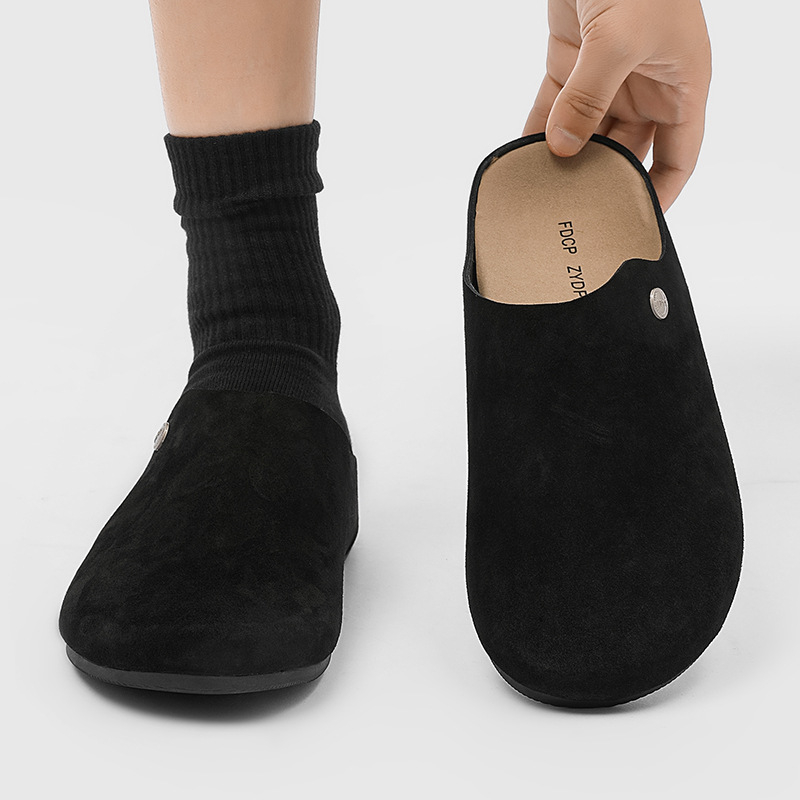 Baotou muške papuče, slip-on, gornji dio od nubuka krave, gumena potplata, ležerni stil