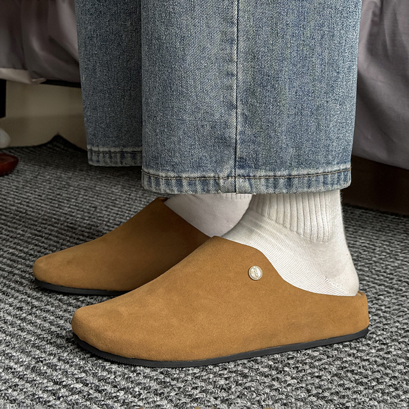 Baotou muške papuče, slip-on, gornji dio od nubuka krave, gumena potplata, ležerni stil