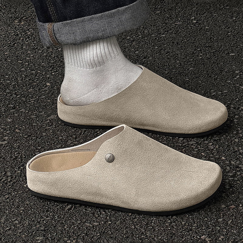 Baotou muške papuče, slip-on, gornji dio od nubuka krave, gumena potplata, ležerni stil