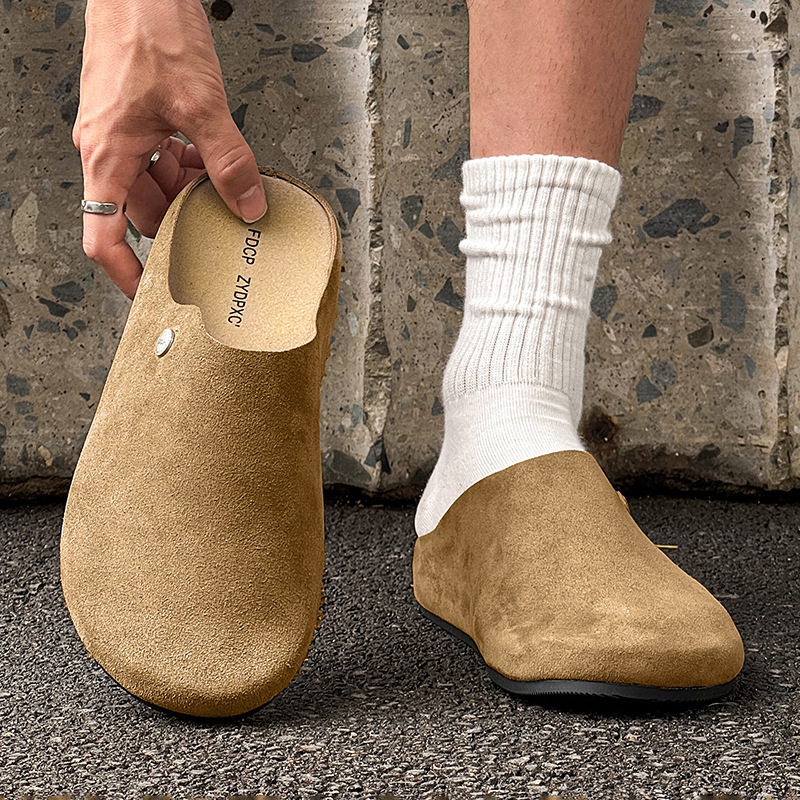 Baotou muške papuče, slip-on, gornji dio od nubuka krave, gumena potplata, ležerni stil
