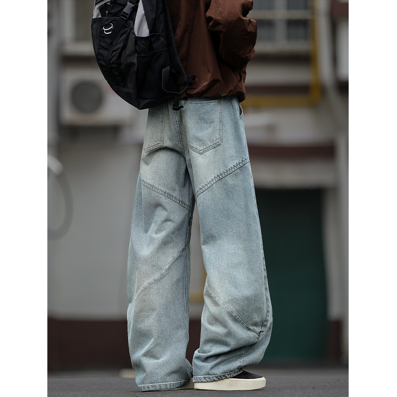 Patchwork farmernadrág, mosott, vintage laza fazon, középső derék, cipzáras, egyenes láb, 60% pamut, modell N6458