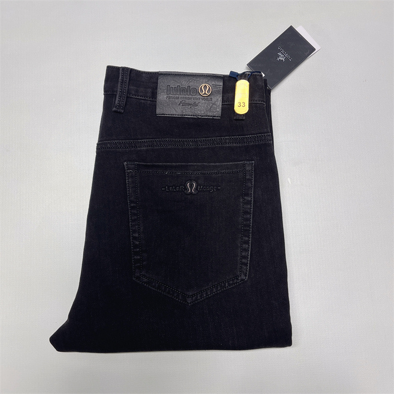 Мъжки дънки с прав крак, средна талия, деним памук-полиестер-спандекс, цип, пролет и есен