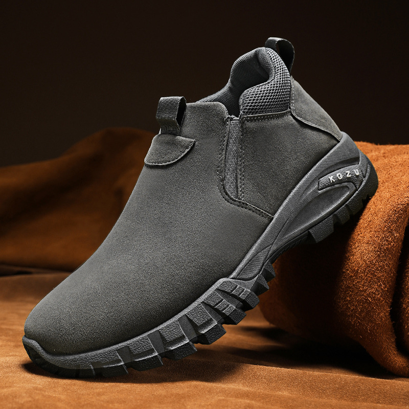 Muške jesensko-zimske outdoor cipele PU gornji dio, fleece podstava, prozračne, šivena potplat, debeli pet 3–5 cm