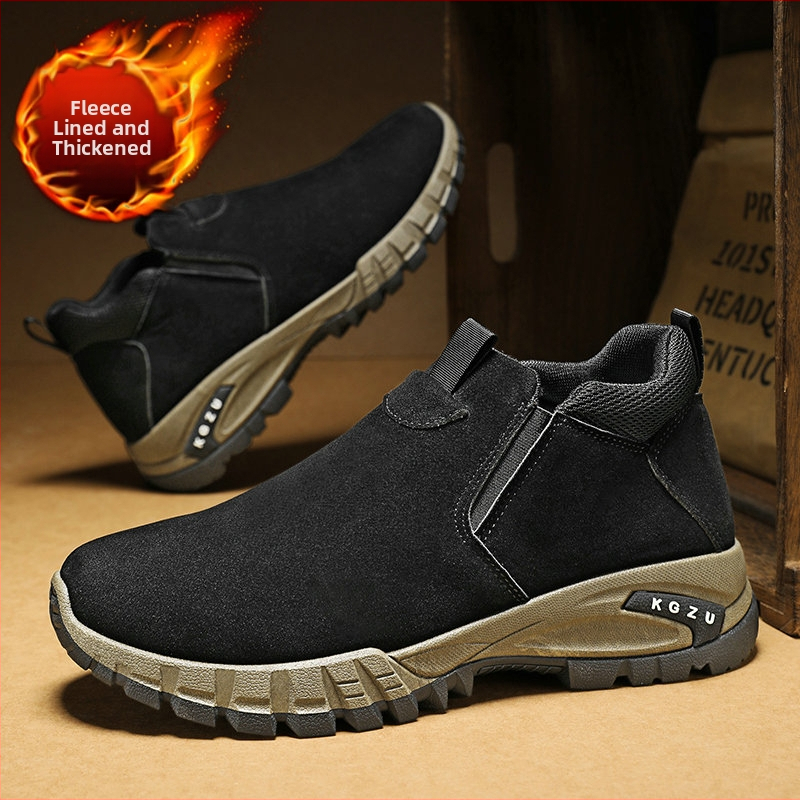 Muške jesensko-zimske outdoor cipele PU gornji dio, fleece podstava, prozračne, šivena potplat, debeli pet 3–5 cm