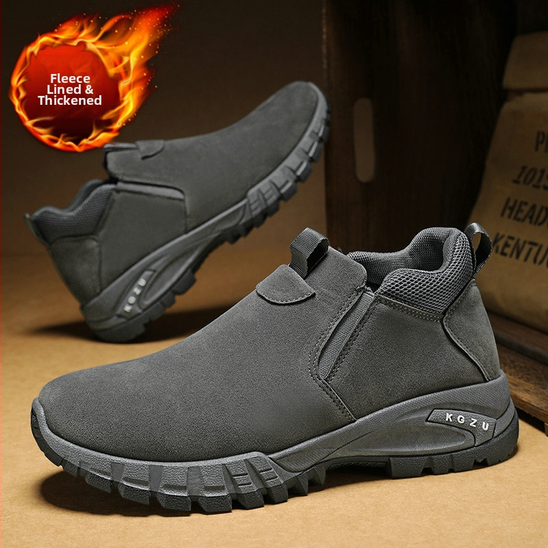 Muške jesensko-zimske outdoor cipele PU gornji dio, fleece podstava, prozračne, šivena potplat, debeli pet 3–5 cm