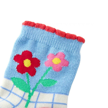 gyerekeknek középső szárú zokni hímzéssel, japán stílusú mintákkal (cartoon betűk pöttyök), lélegző, 95% pamut