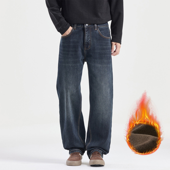 Muške traperice vintage ravnog kroja, flis podstava za zimu, srednji pojas, zatvarač, mješavina pamuka denim (67,2% pamuk, 30,8% poliester, 2,0% elastan)